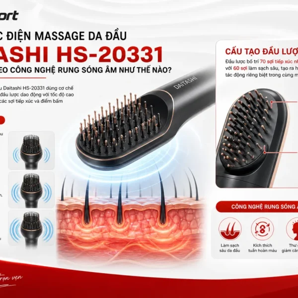 Lược điện massage da đầu Daitashi HS-20331 hoạt động theo công nghệ rung sóng âm
