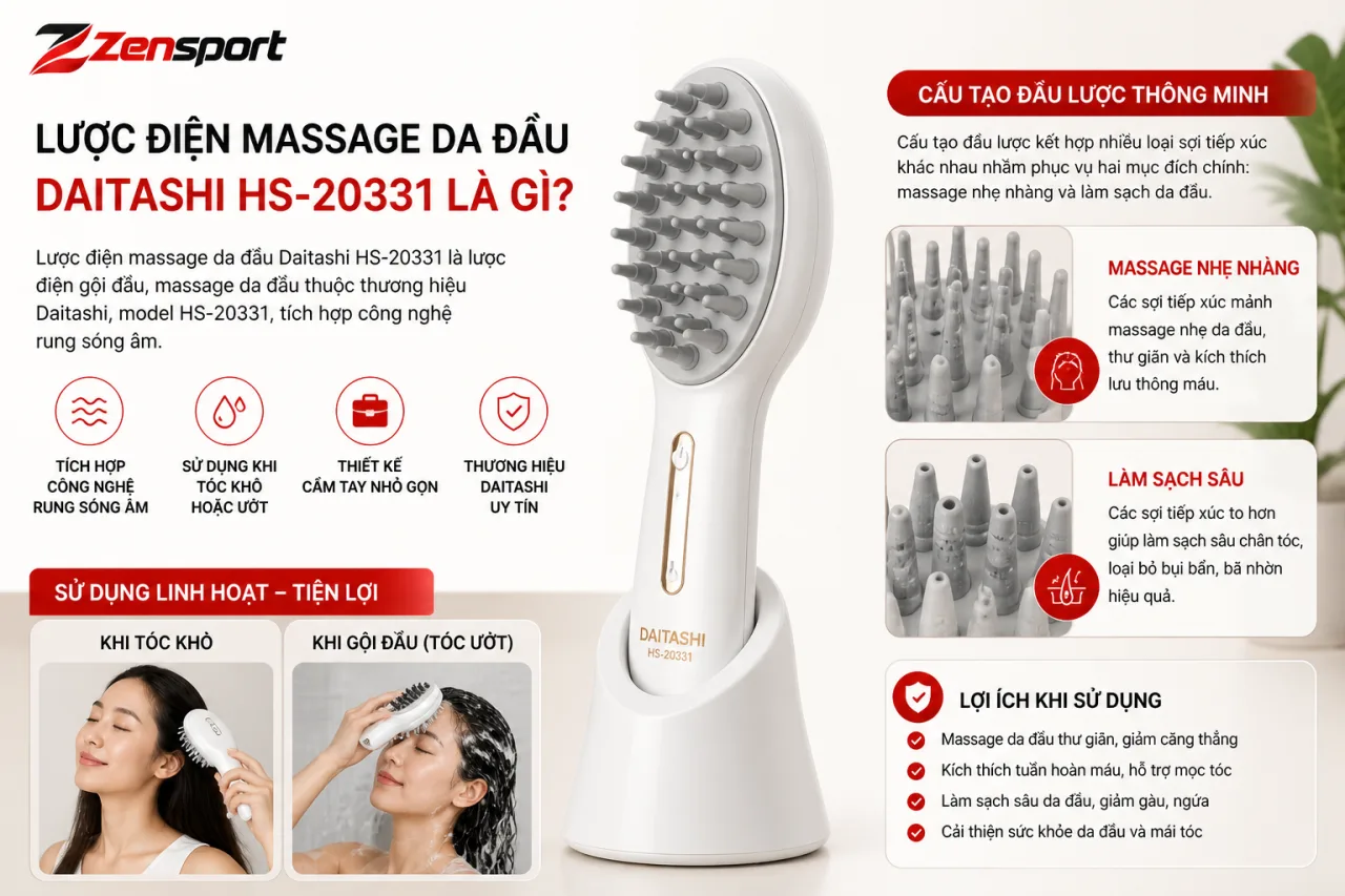 Lược điện massage da đầu Daitashi HS-20331 Lược điện massage da đầu Daitashi HS-20331