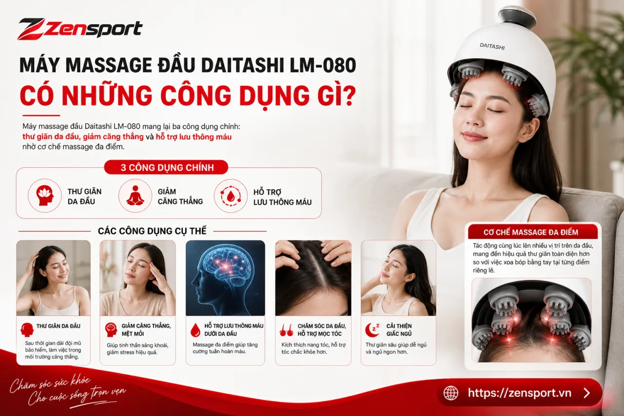 Máy massage đầu Daitashi LM-080 có những công dụng gì Máy massage đầu Daitashi LM-080 có những công dụng gì
