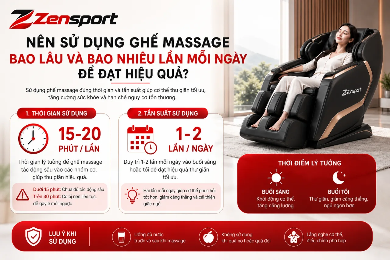 Nên sử dụng ghế massage bao lâu và bao nhiêu lần mỗi ngày để đạt hiệu quả
