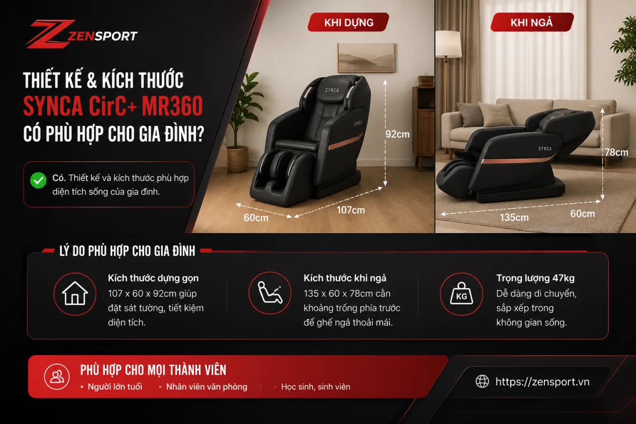 Thiết kế và kích thước của ghế SYNCA CirC+ MR360 có phù hợp cho gia đình Thiết kế và kích thước của ghế SYNCA CirC+ MR360 có phù hợp cho gia đình