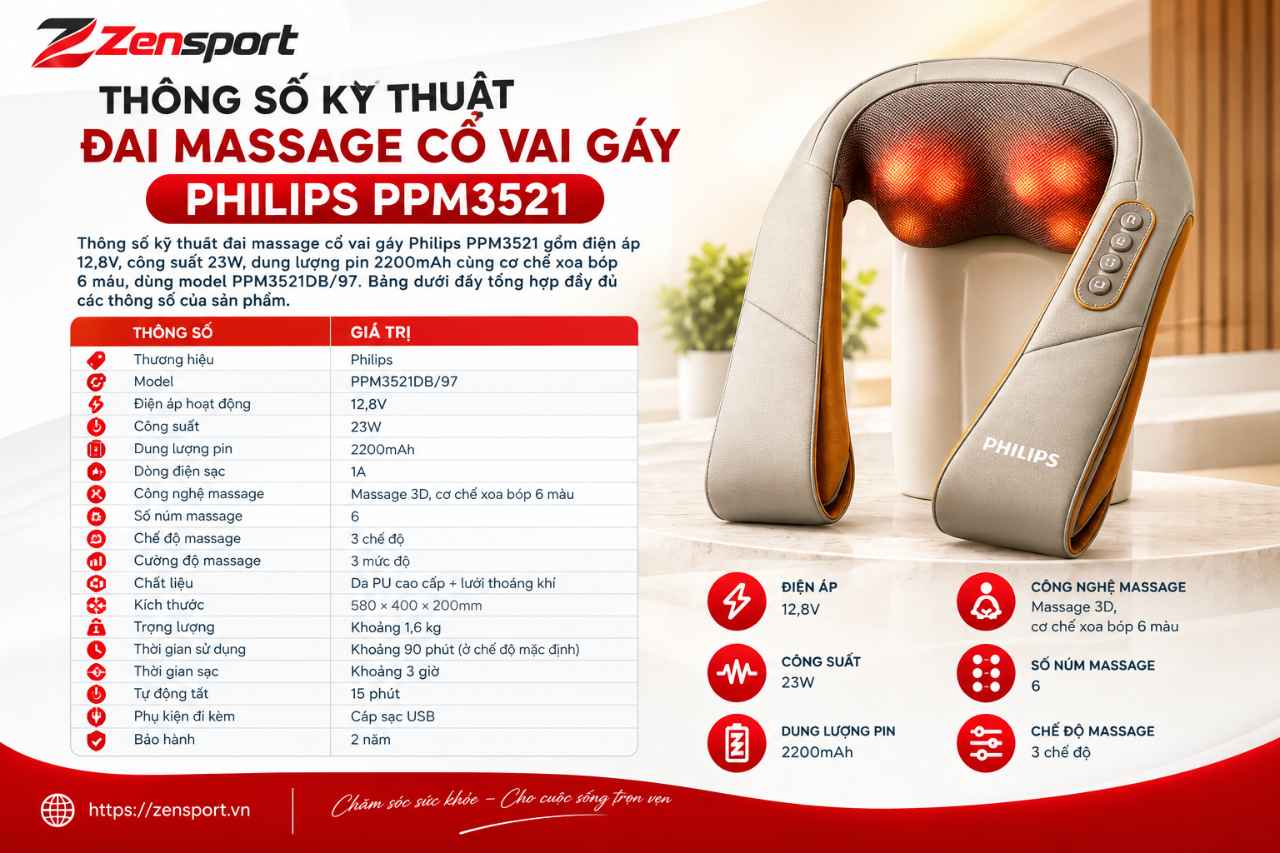 Thông số kỹ thuật của đai massage cổ vai gáy Philips PPM3521