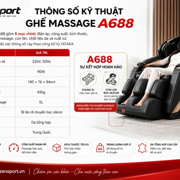 Thông số kỹ thuật của ghế massage A688 gồm những gì