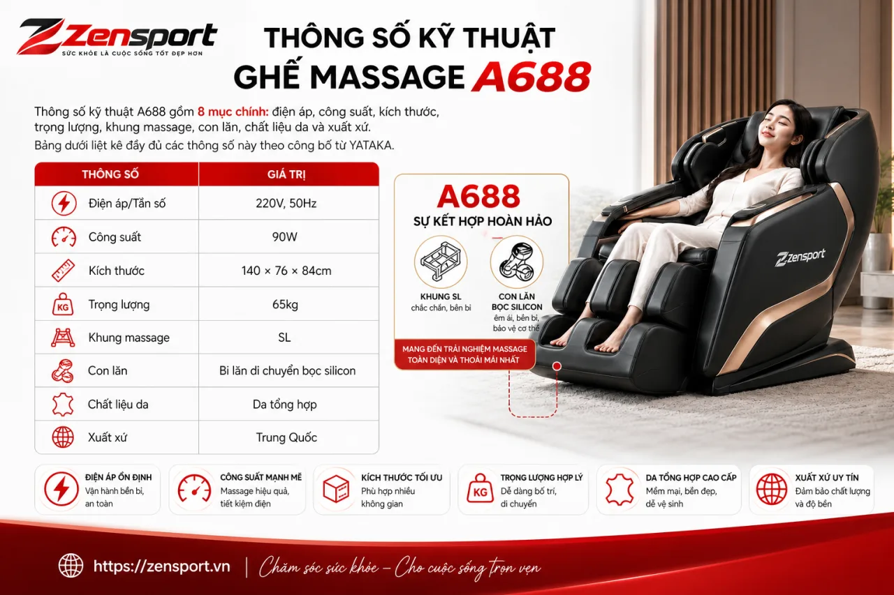 Thông số kỹ thuật của ghế massage A688 gồm những gì Thông số kỹ thuật của ghế massage A688 gồm những gì