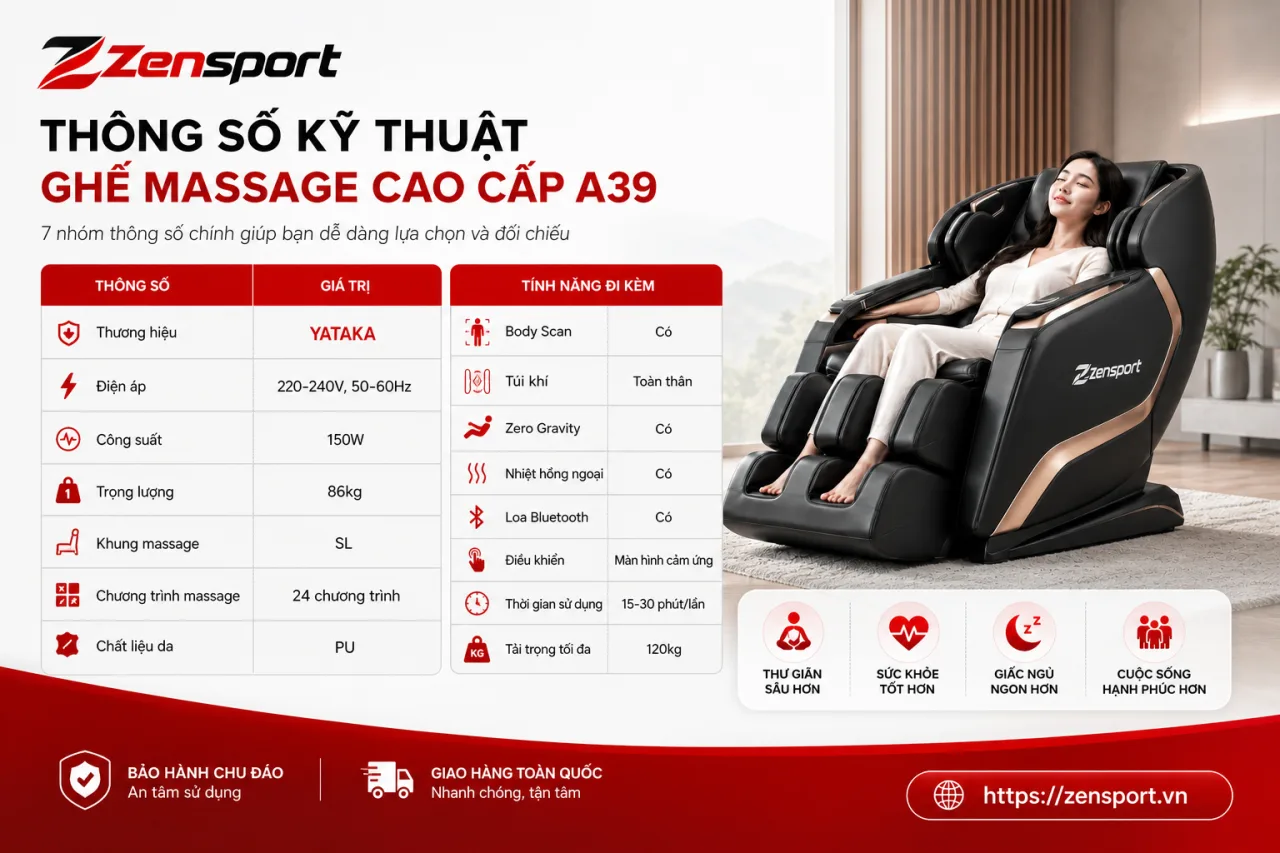 Thông số kỹ thuật của Ghế Massage Cao Cấp A39 gồm những gì Thông số kỹ thuật của Ghế Massage Cao Cấp A39 gồm những gì
