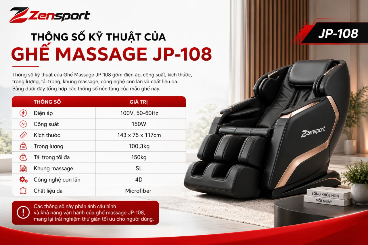 Thông số kỹ thuật của Ghế Massage JP-108 gồm những gì Thông số kỹ thuật của Ghế Massage JP-108 gồm những gì