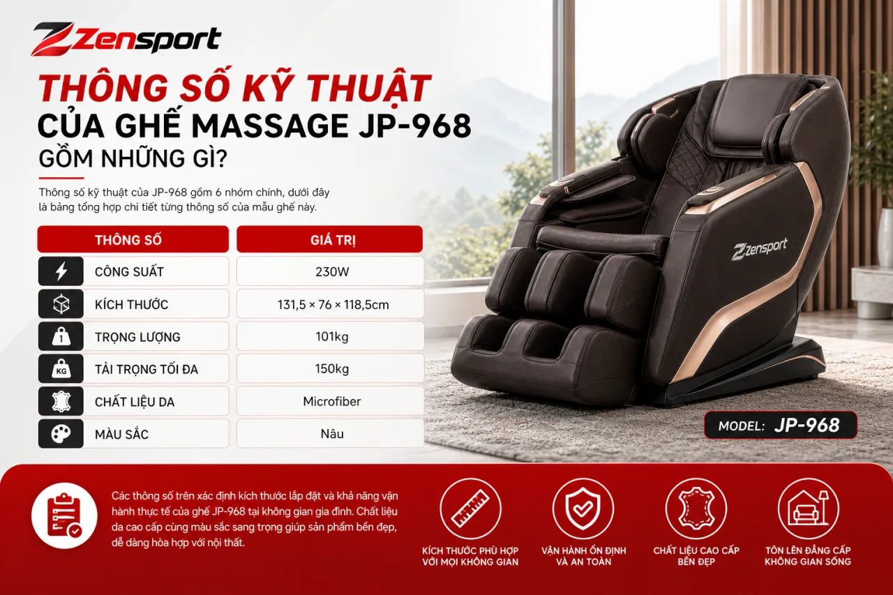 Thông Số Kỹ Thuật Của Ghế Massage JP-968 Gồm Những Gì Thông Số Kỹ Thuật Của Ghế Massage JP-968 Gồm Những Gì