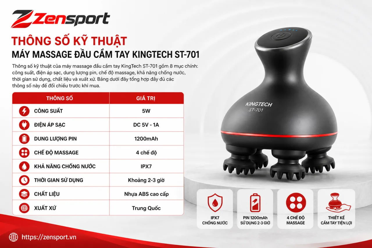 Thông số kỹ thuật của máy massage đầu cầm tay KingTech ST-701 gồm những gì Thông số kỹ thuật của máy massage đầu cầm tay KingTech ST-701 gồm những gì