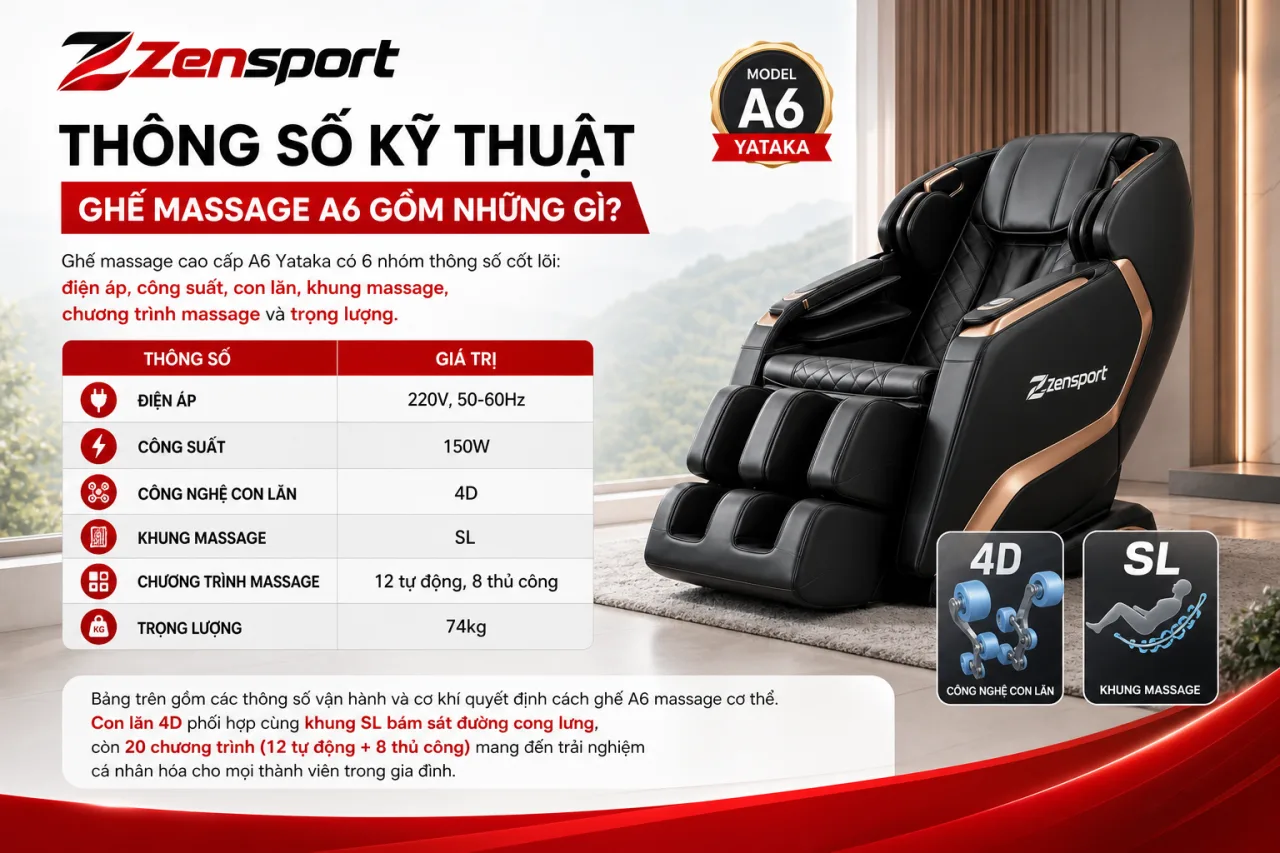 Thông số kỹ thuật ghế massage A6 gồm những gì Thông số kỹ thuật ghế massage A6 gồm những gì