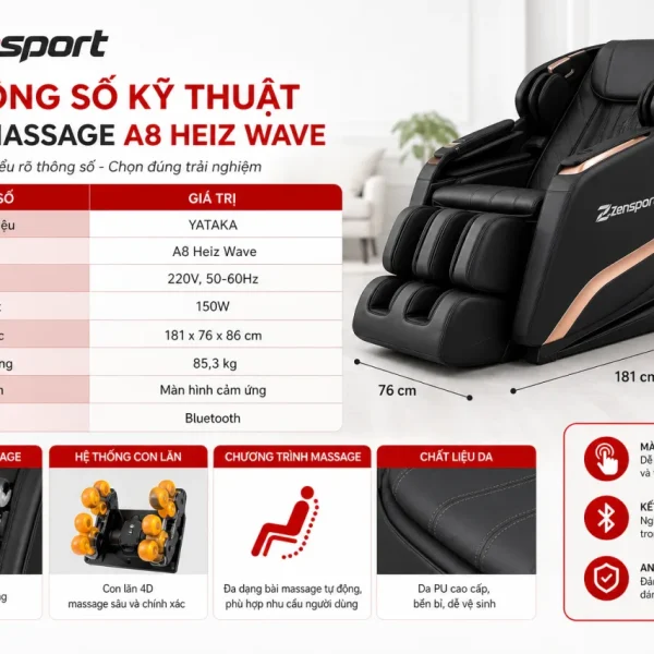 Thông số kỹ thuật ghế massage A8 Heiz Wave gồm những gì