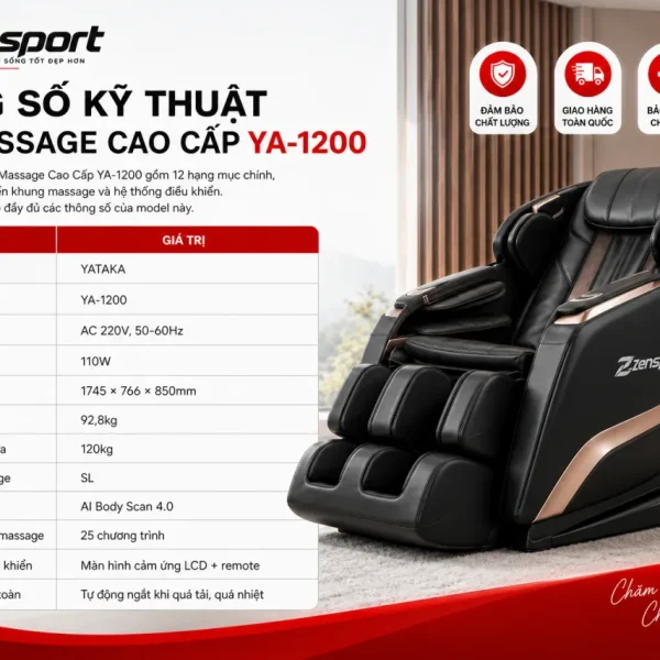 Thông số kỹ thuật Ghế Massage Cao Cấp YA-1200 gồm những gì