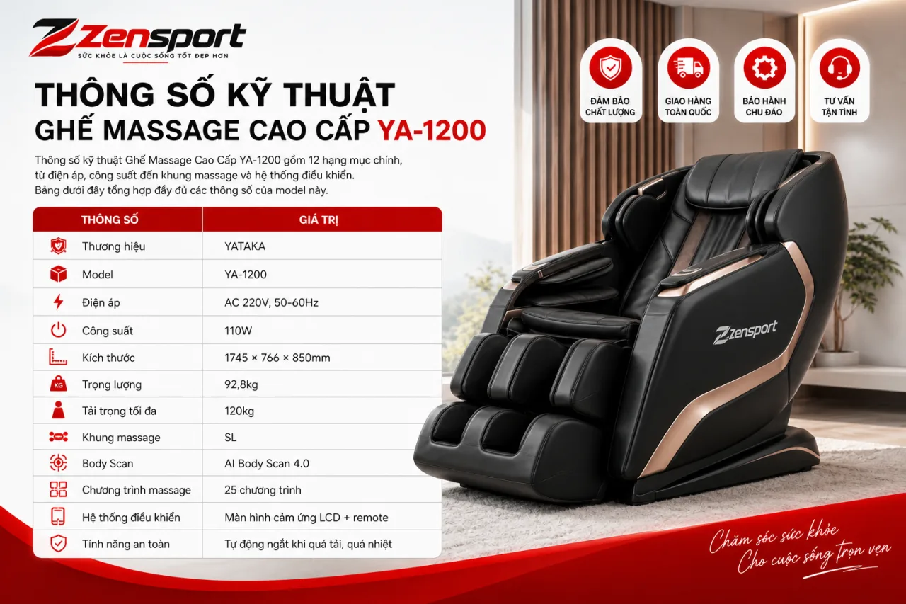 Thông số kỹ thuật Ghế Massage Cao Cấp YA-1200 gồm những gì Thông số kỹ thuật Ghế Massage Cao Cấp YA-1200 gồm những gì