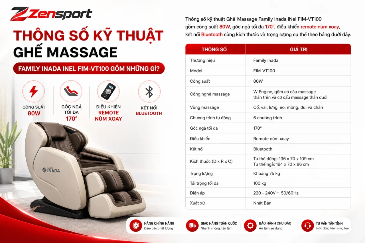 Thông Số Kỹ Thuật Ghế Massage Family Inada iNel FIM-VT100 Gồm Những Gì Thông Số Kỹ Thuật Ghế Massage Family Inada iNel FIM-VT100 Gồm Những Gì