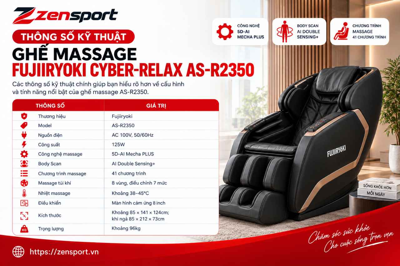 Thông Số Kỹ Thuật Ghế Massage Fujiiryoki Cyber-Relax AS-R2350