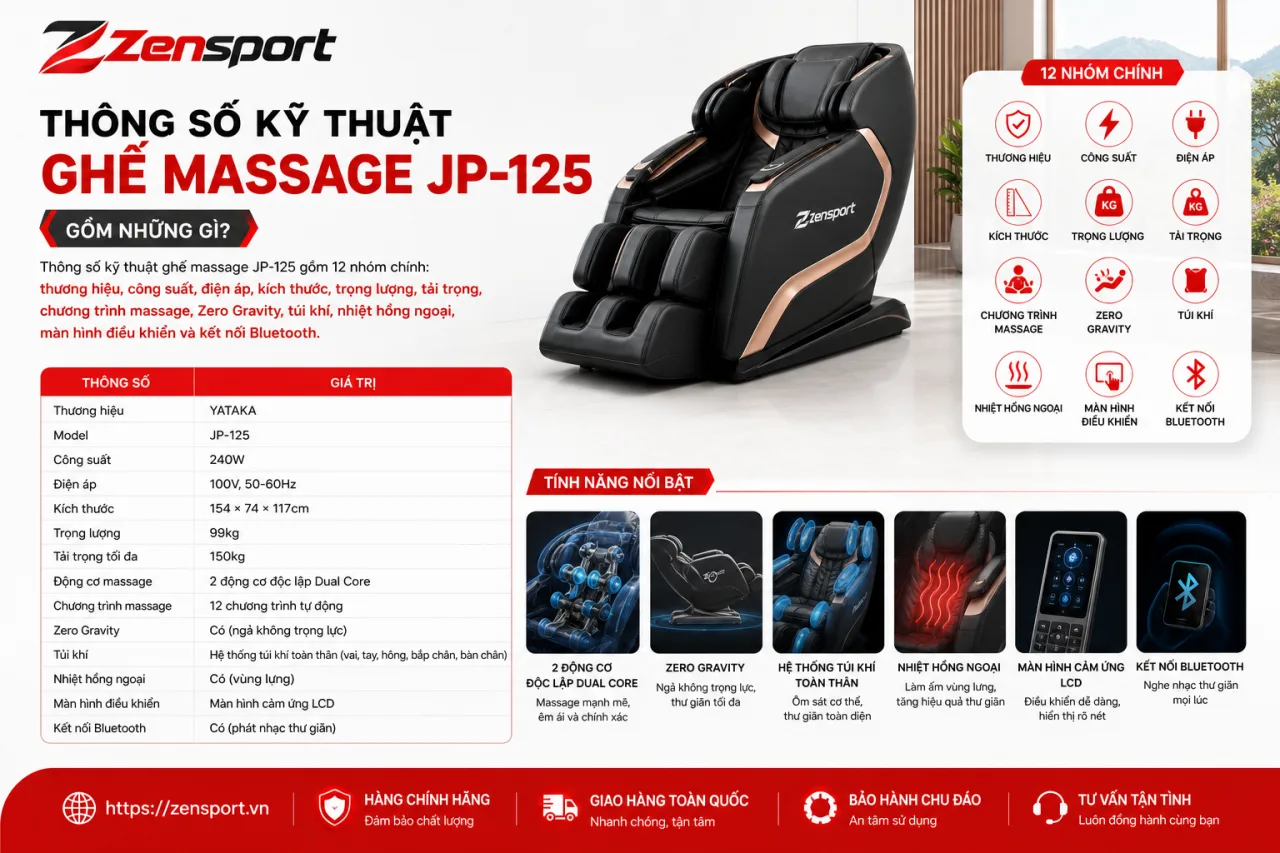 Thông Số Kỹ Thuật Ghế Massage JP-125 Gồm Những Gì Thông Số Kỹ Thuật Ghế Massage JP-125 Gồm Những Gì