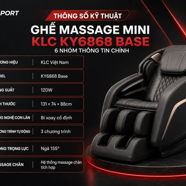 Thông số kỹ thuật Ghế massage mini KLC KY6868 Base gồm những gì