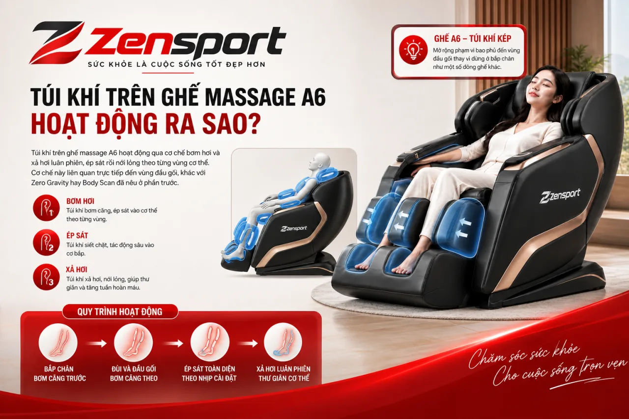 Túi khí trên ghế massage A6 hoạt động Túi khí trên ghế massage A6 hoạt động