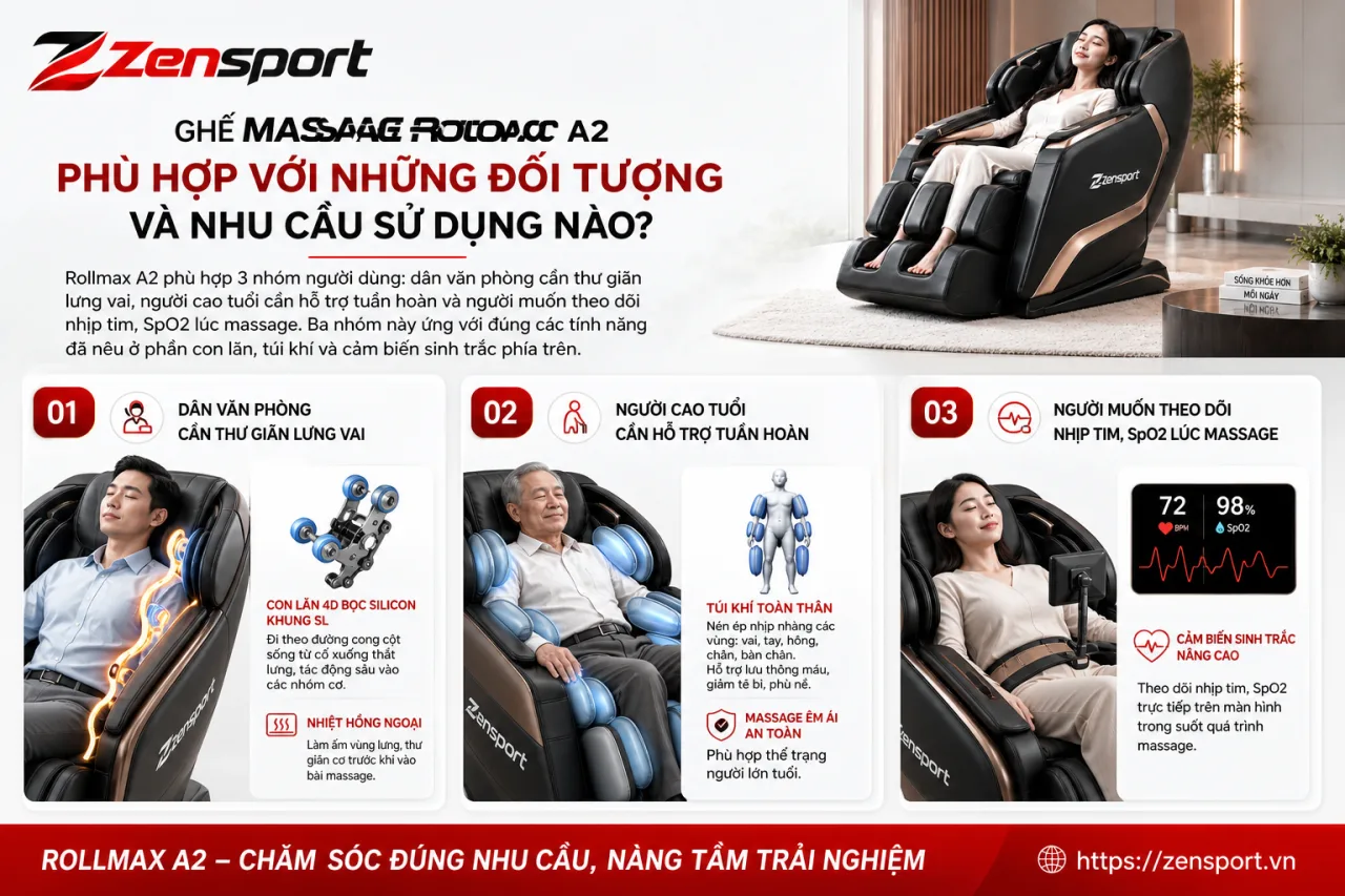 Ghế massage Rollmax A2 phù hợp với những đối tượng và nhu cầu sử dụng nào Ghế massage Rollmax A2 phù hợp với những đối tượng và nhu cầu sử dụng nào