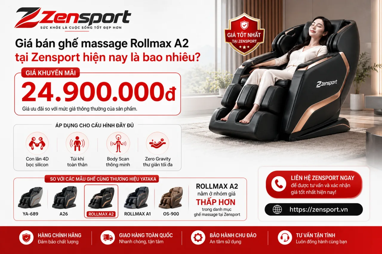 Giá bán ghế massage Rollmax A2 tại Zensport hiện nay là bao nhiêu Giá bán ghế massage Rollmax A2 tại Zensport hiện nay là bao nhiêu