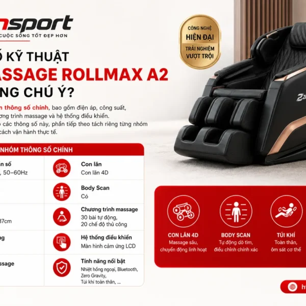Thông số kỹ thuật ghế massage Rollmax A2 có gì đáng chú ý