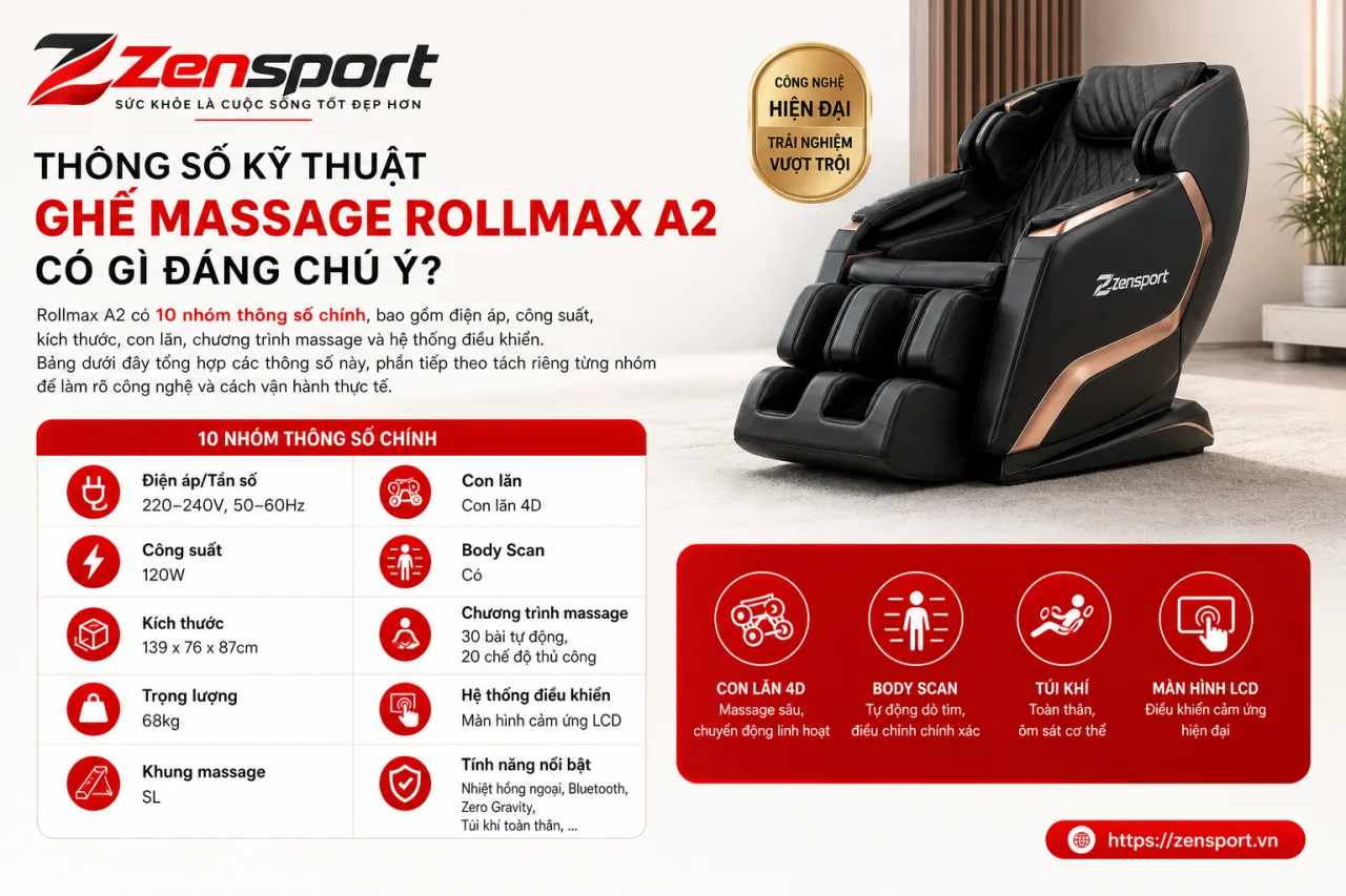 Thông số kỹ thuật ghế massage Rollmax A2 có gì đáng chú ý Thông số kỹ thuật ghế massage Rollmax A2 có gì đáng chú ý